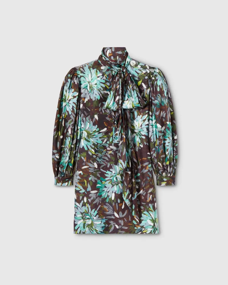 Gucci Robe En Twill De Soie Imprimé, Taille Bleu