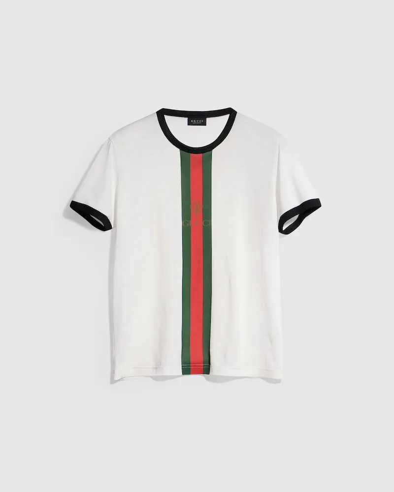 Gucci T-Shirt aus Baumwolljersey mit Print, Größe Weiß