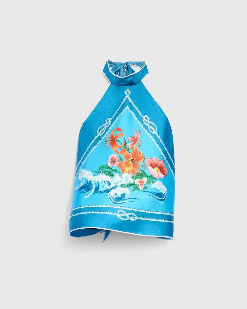 Gucci Top En Twill De Soie Imprimé, Taille Bleu