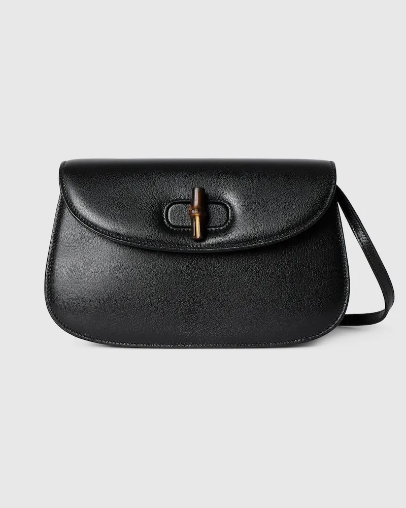 Gucci Kleine Schultertasche mit Bambus Schwarz