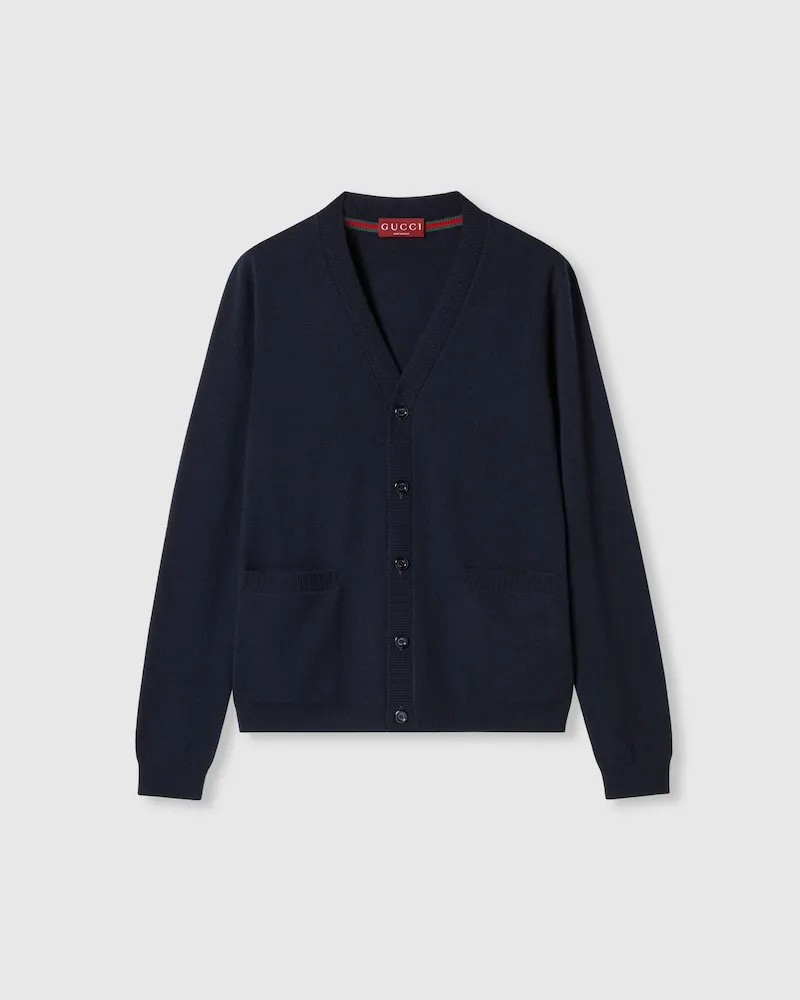 Gucci Cardigan aus Feinem Kaschmir Mit Intarsie, Größe Blau