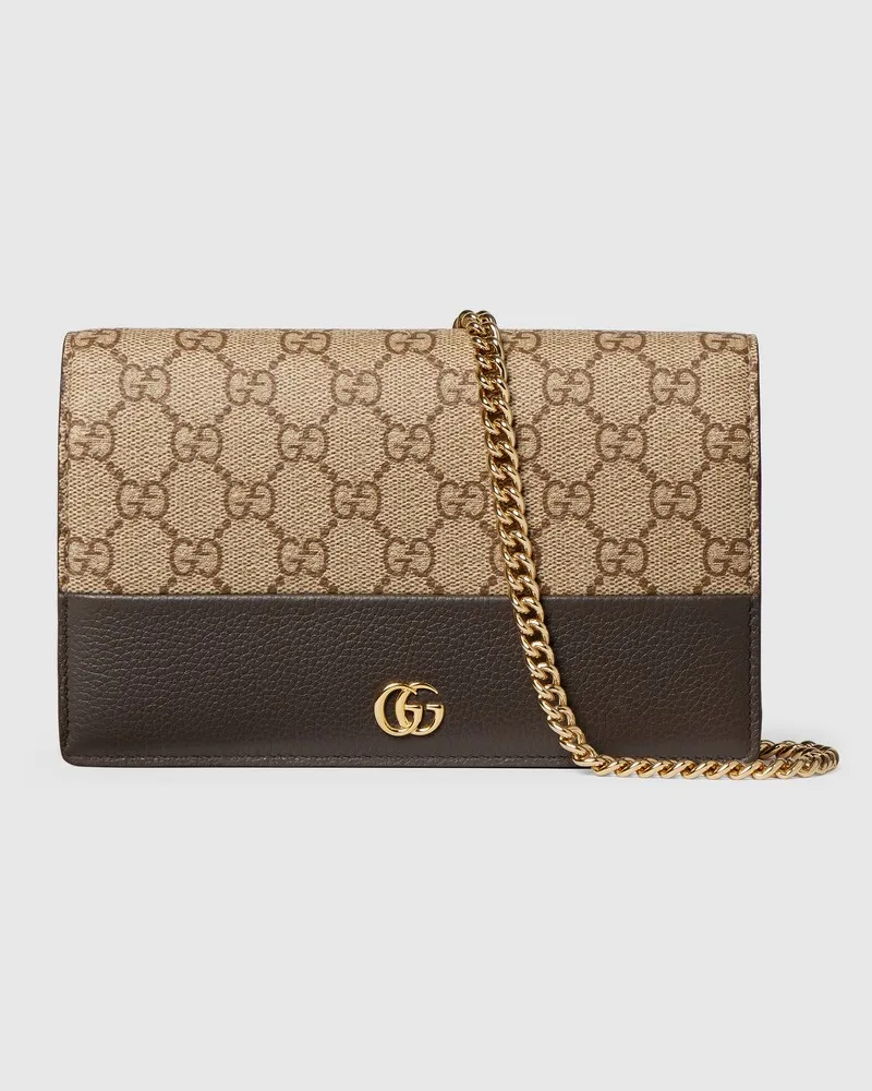 Gucci Zweifarbige GG Marmont Brieftasche mit Kettenriemen Braun