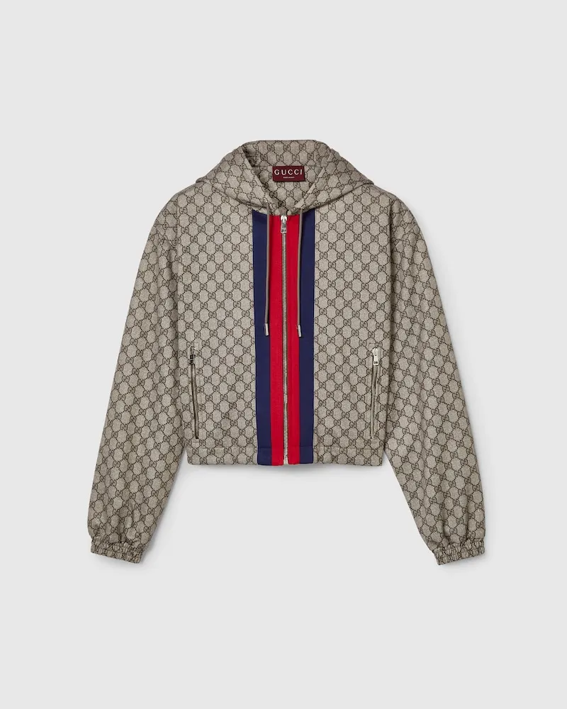 Gucci Jacke aus Technischem GG Jersey Mit Reißverschluss, Größe Beige