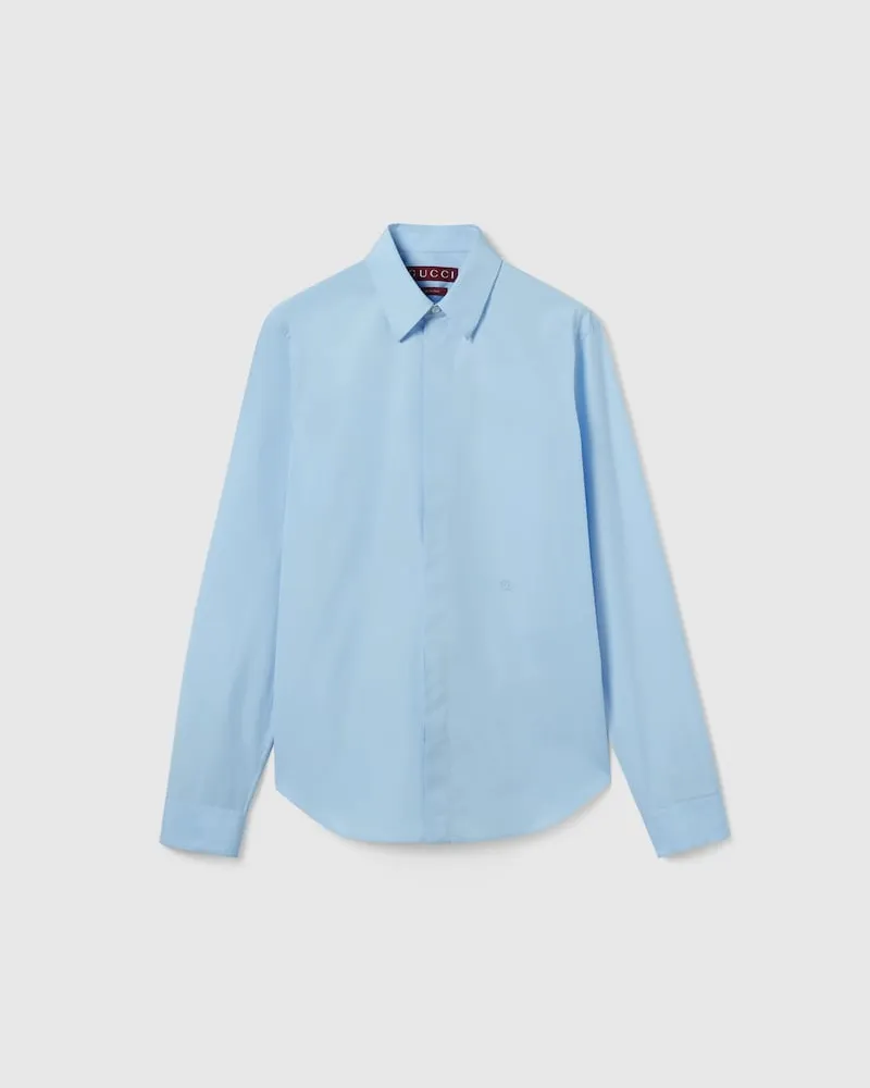 Gucci Hemd aus Baumwollpopeline Mit Stickerei, Größe Blau