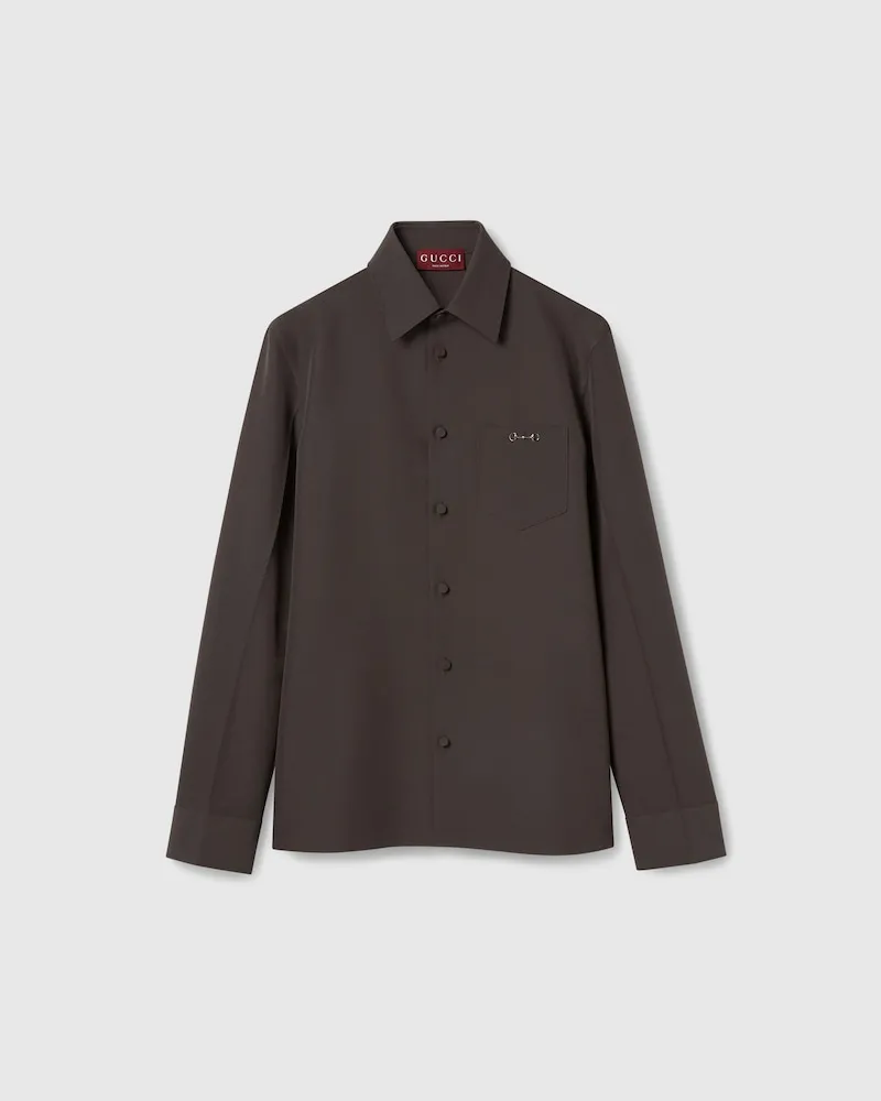 Gucci Hemd aus Polyester-Twill Mit Horsebit, Größe Braun