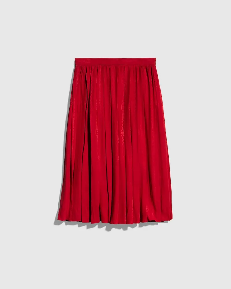 Gucci Midi-Rock aus Seidenjacquard mit GG Kette, Größe Rot