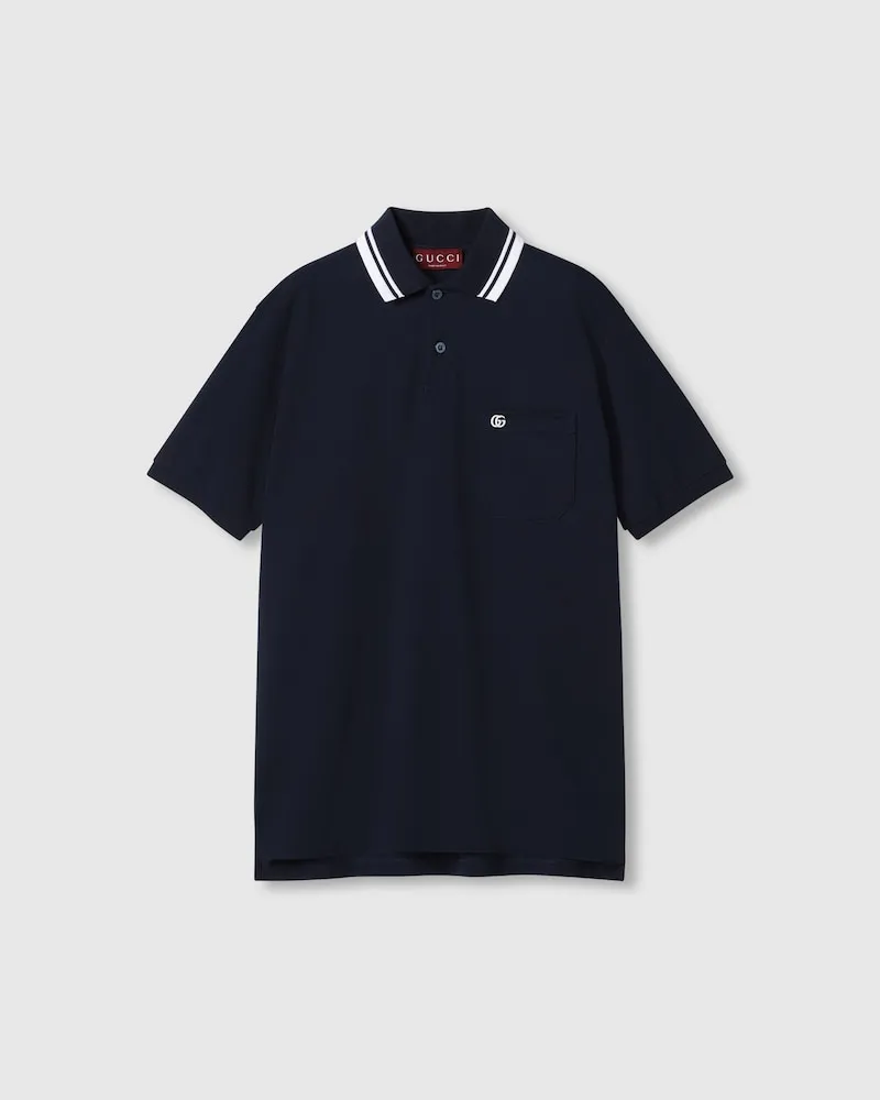 Gucci Poloshirt aus Stretch-Baumwolle Mit Stickerei, Größe Blau