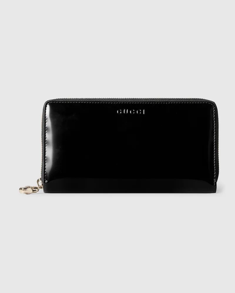 Gucci Brieftasche Mit Rundumreißverschluss Und Bambusdetail Schwarz