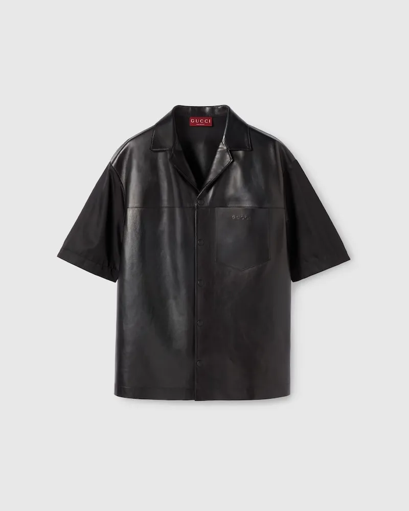 Gucci Poloshirt aus Weichem Leder Mit Nylon, Größe Schwarz