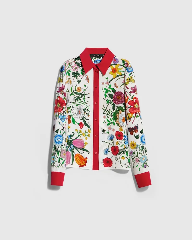 Gucci Bluse aus Seide mit Print, Größe Rot