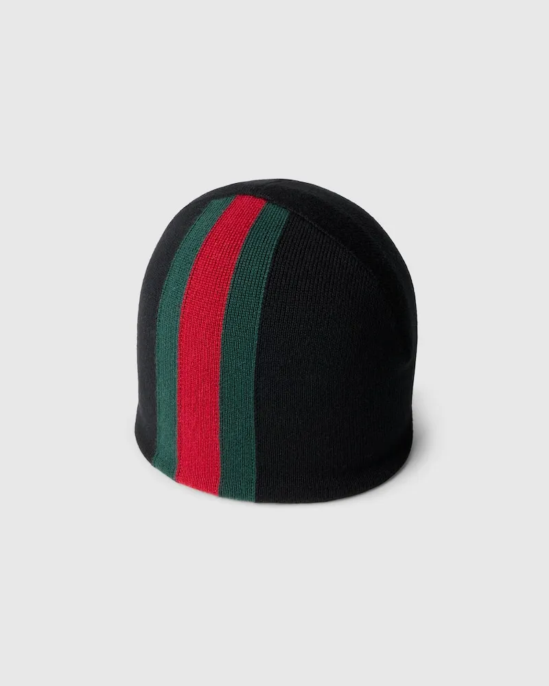 Gucci Mütze aus Wolle mit Webdetail Schwarz