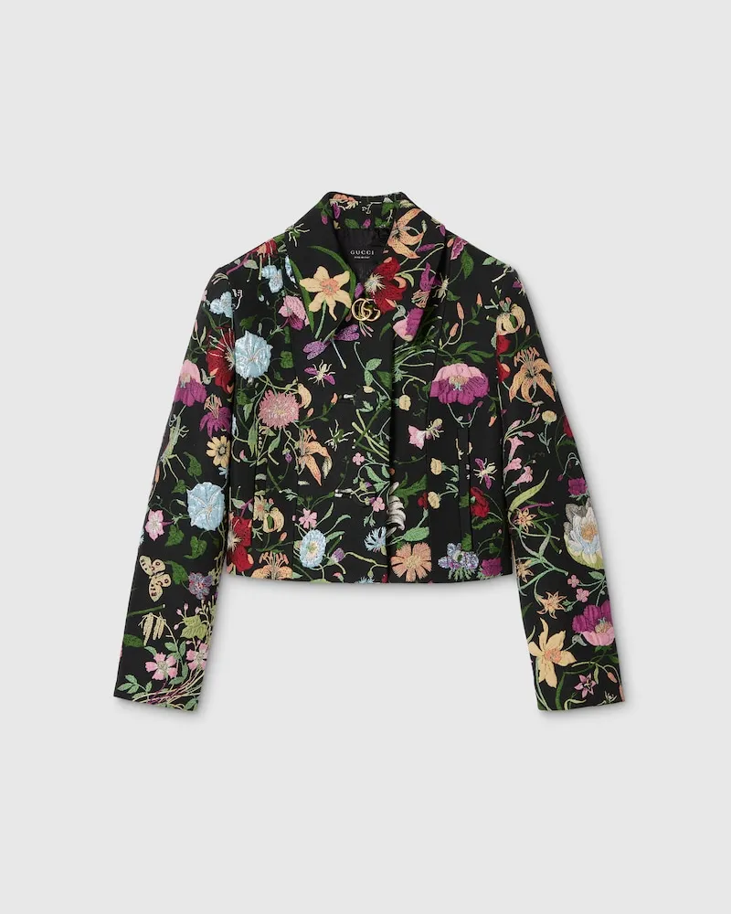 Gucci Jacke aus Seidenbrokat Mit Flora-Motiv, Größe Schwarz