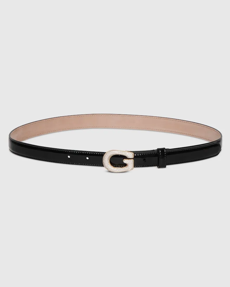 Gucci Schmaler Gürtel mit Kristall-G-Motiv-Schnalle Schwarz