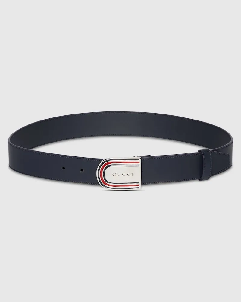 Gucci Gürtel Mit Emailliertem Web-Detail Auf Der Schnalle, Größe 95 Blau
