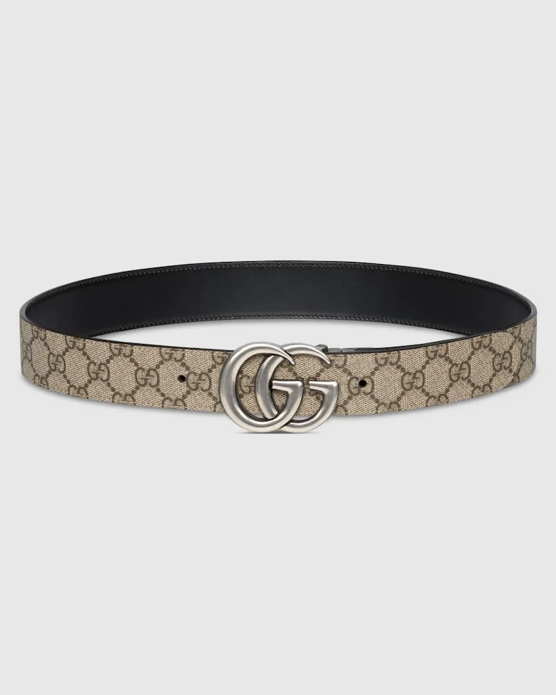 Gucci Wendbarer GG Marmont Gürtel, Größe 95 Beige