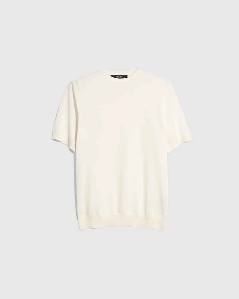 Gucci Pullover aus Feiner Wolle mit Stickerei, Größe Weiß