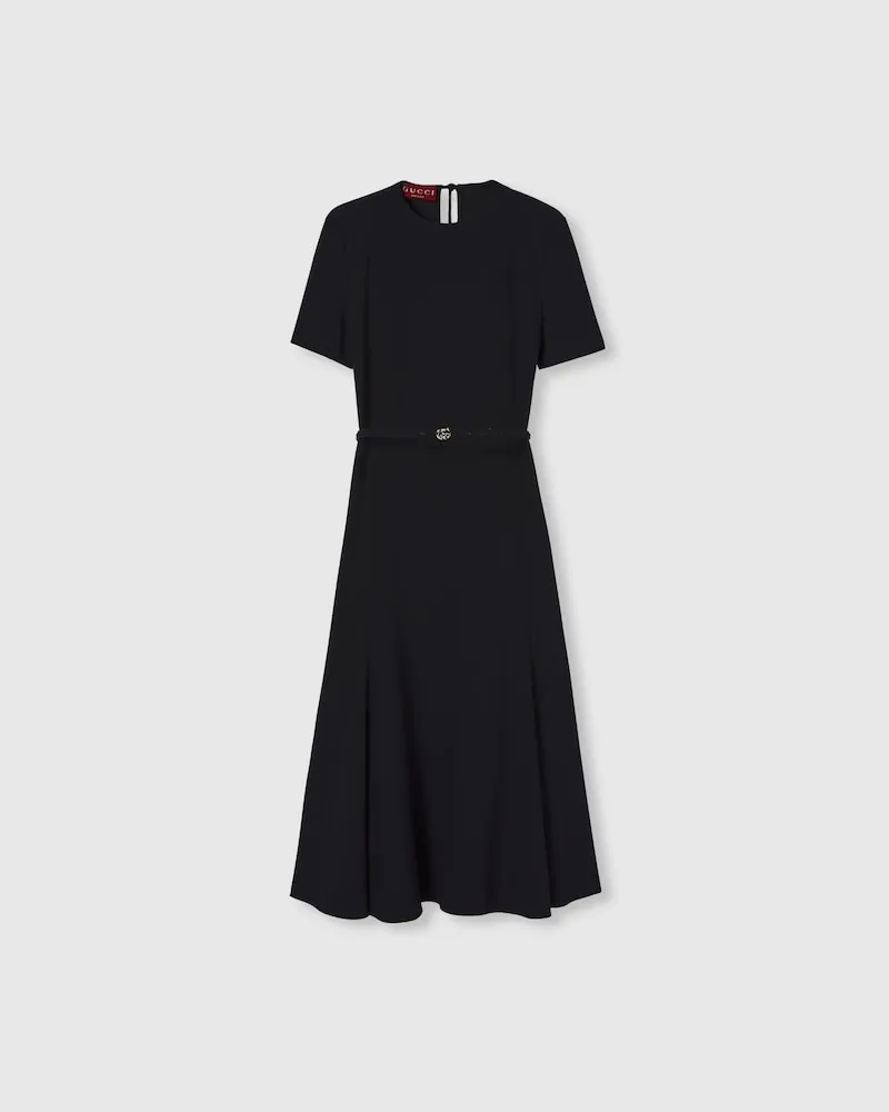 Gucci Kleid aus Satin Mit Doppel G Gürtel, Größe Schwarz