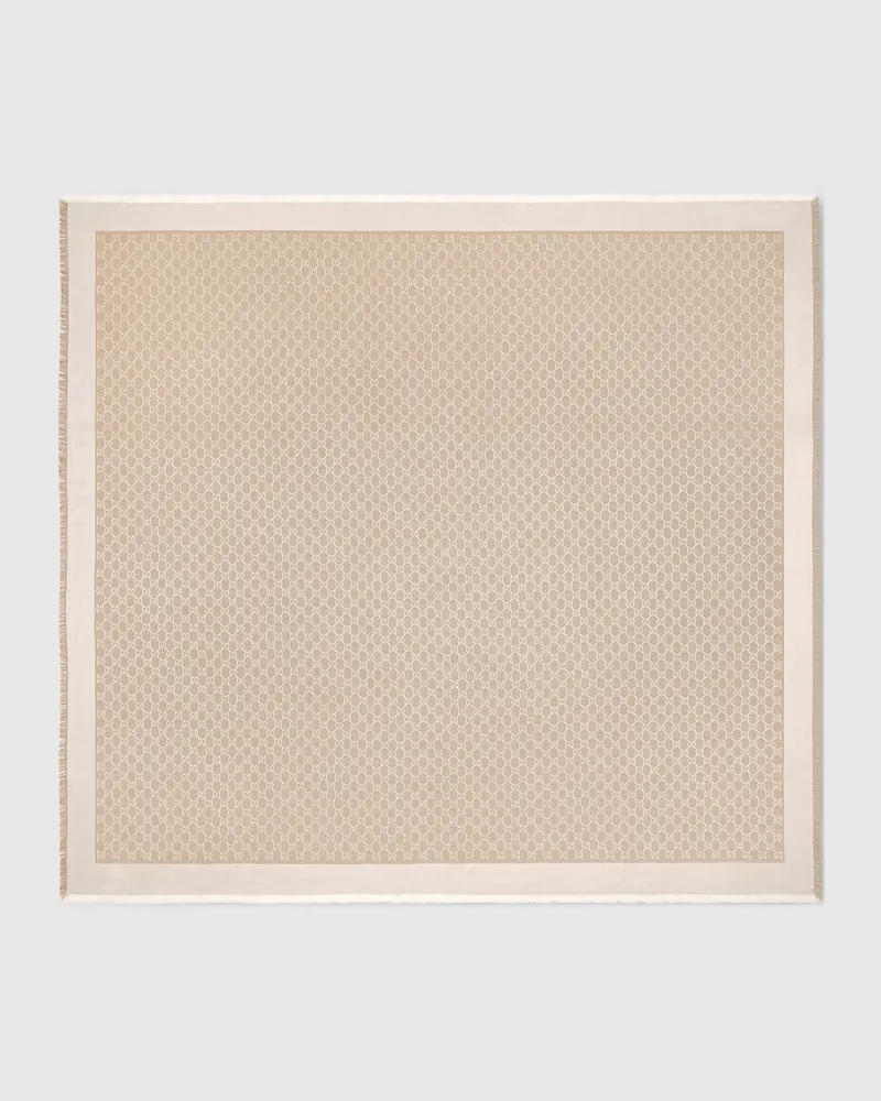 Gucci Halstuch aus Seide Und Wolle Mit GG Motiv Weiß