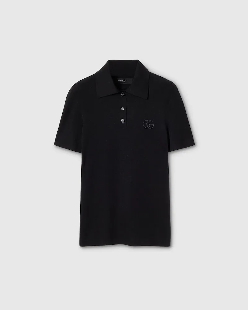 Gucci Poloshirt aus Kaschmir Und Seide Mit Stickerei, Größe Schwarz