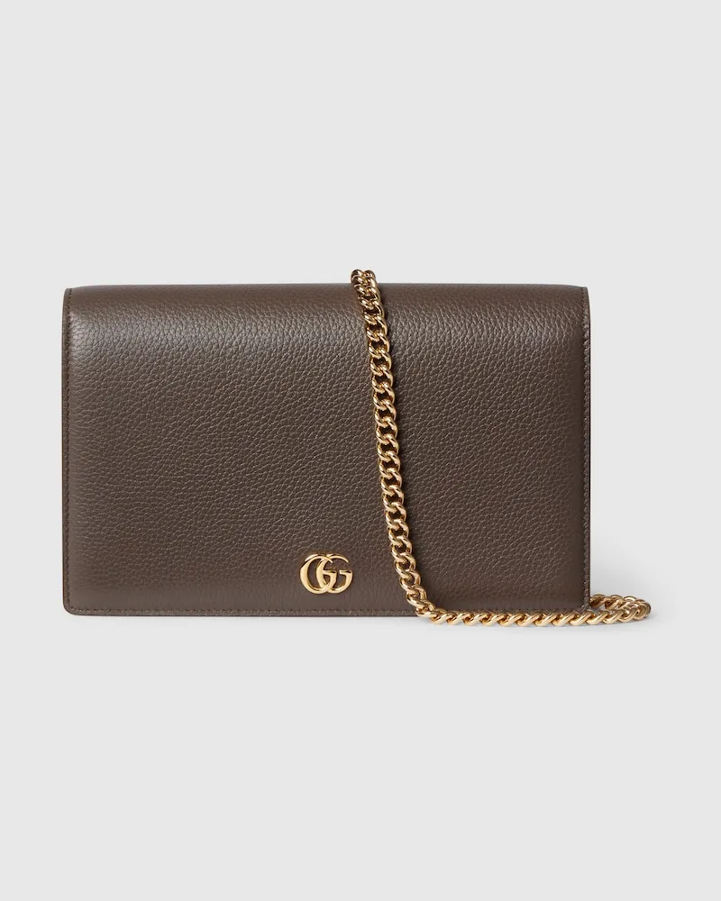 Gucci Zweifarbige GG Marmont Brieftasche mit Kettenriemen Braun