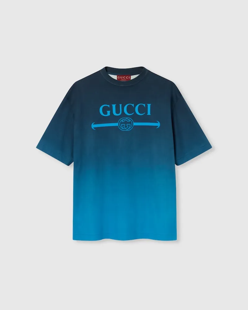 Gucci T-Shirt aus Technischem Baumwolljersey Mit Print, Größe Blau