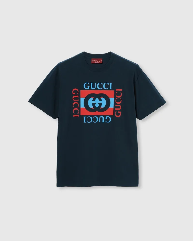 Gucci T-Shirt aus Baumwolljersey Mit Print, Größe Blau