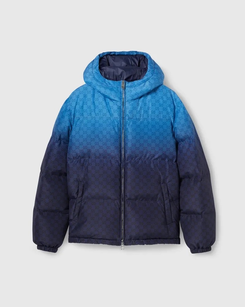 Gucci Reißverschlussjacke aus Technischem Popeline Mit Print, Größe Blau