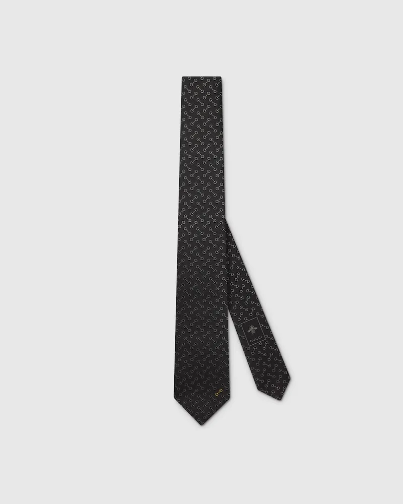 Gucci Krawatte aus Seidenjacquard Mit Horsebit Schwarz