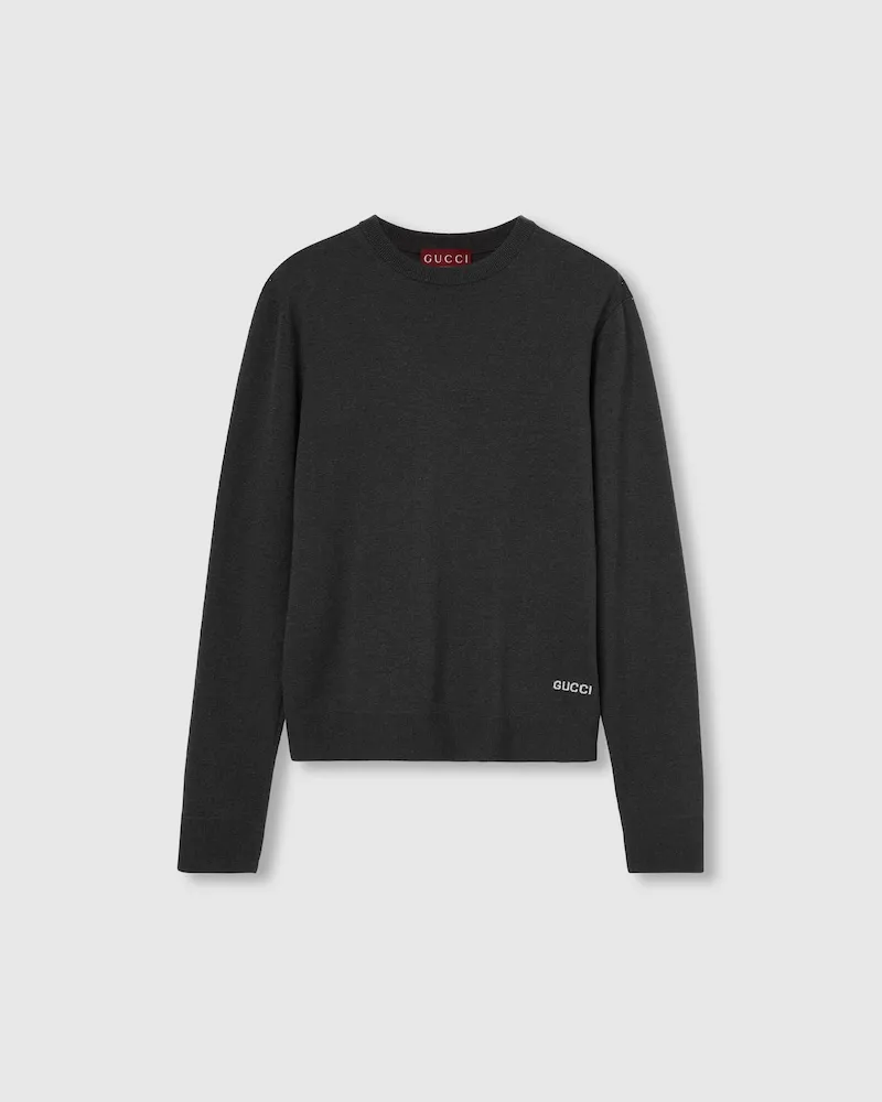 Gucci Pullover aus Seide Und Baumwolle Mit Intarsie, Größe Grau