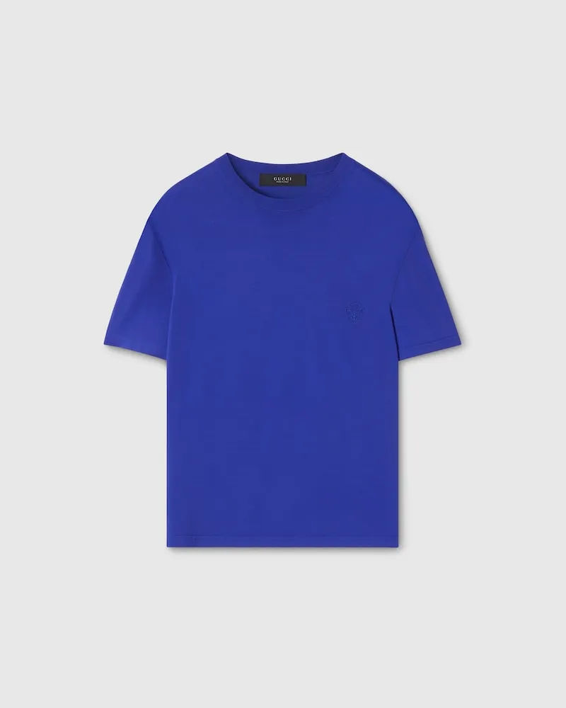Gucci T-Shirt aus Strick Mit Stickerei, Größe Blau