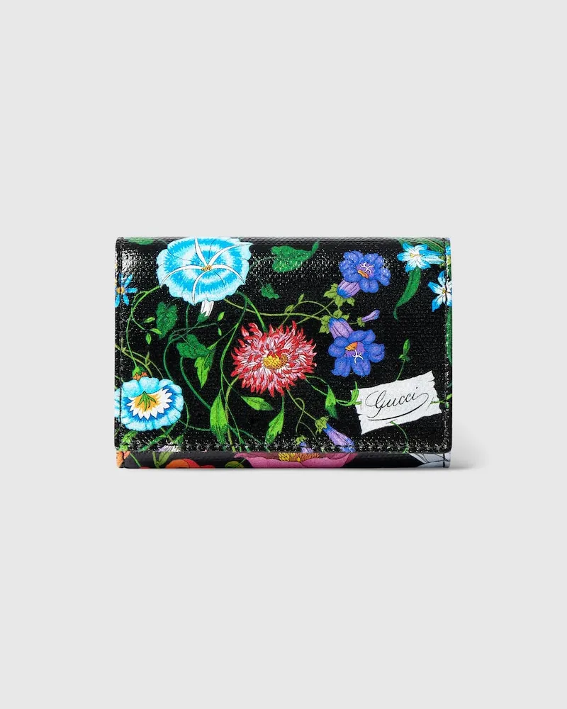 Gucci Flora-Motiv Zweifach Gefaltetes Kartenetui Schwarz