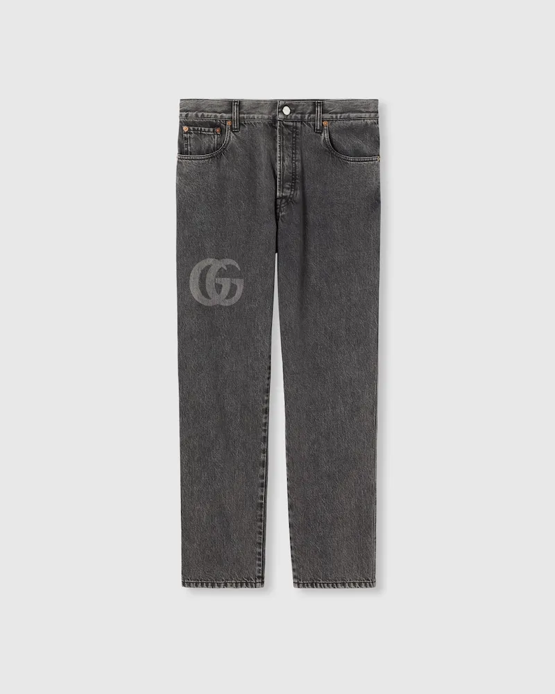 Gucci Hose aus Denim Mit Schmaler Passform Und Logo-Detail, Größe Grau