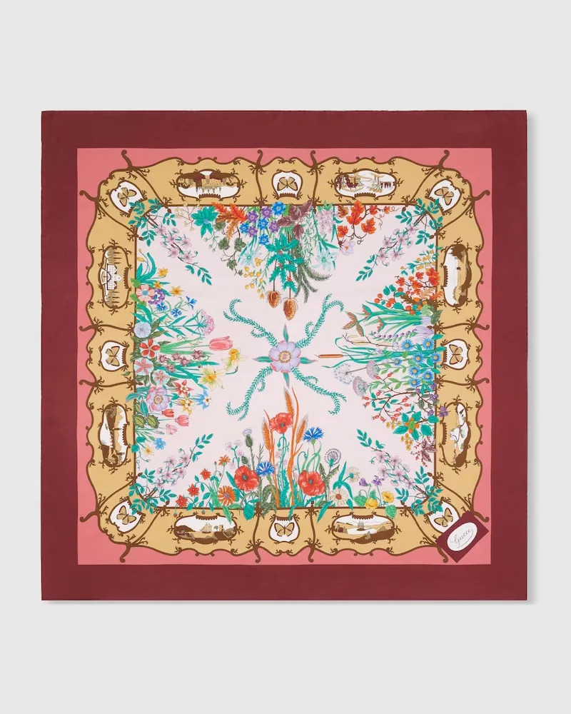 Gucci Vierecktuch aus Seidentwill Mit Print Bordeauxrot
