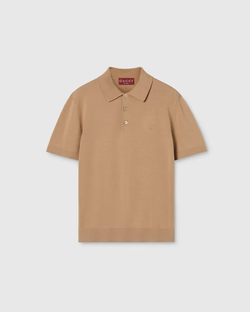 Gucci Poloshirt aus Seide Und Baumwolle Mit Stickerei, Größe Beige