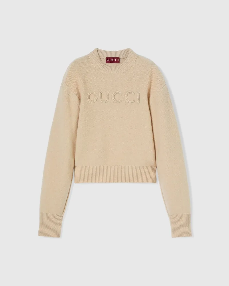 Gucci Pullover aus Wolle Und Kaschmir Mit Stickerei, Größe Beige