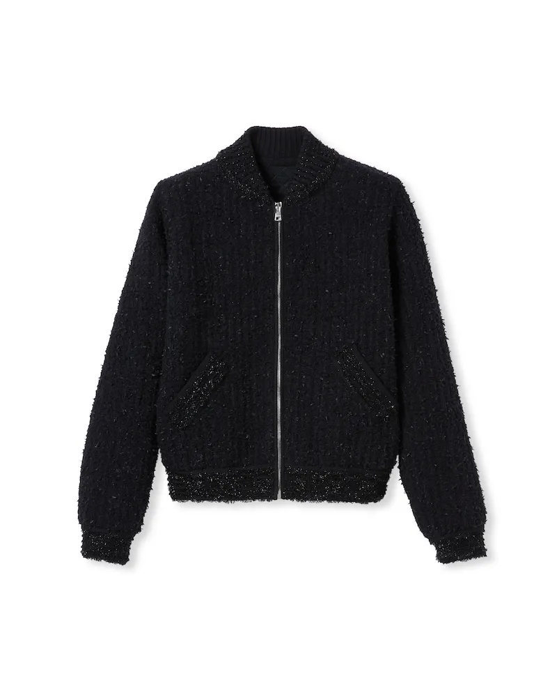 Gucci Jacke aus Woll-Lamé-Bouclé Mit Reißverschluss, Größe Schwarz