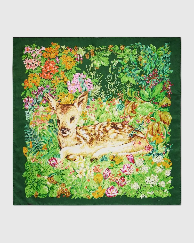 Gucci Vierecktuch aus Seide mit 'Giardino Di Seta'-Print Grün