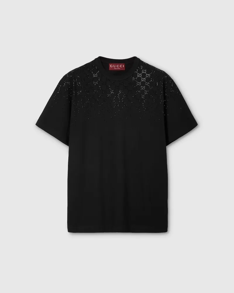 Gucci T-Shirt aus Baumwolljersey Mit Kristallen, Größe Schwarz