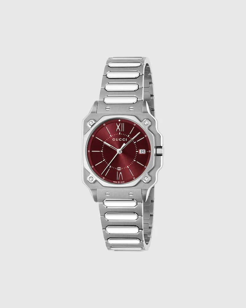 Gucci G-Flat Uhr, 30 mm Bordeauxrot