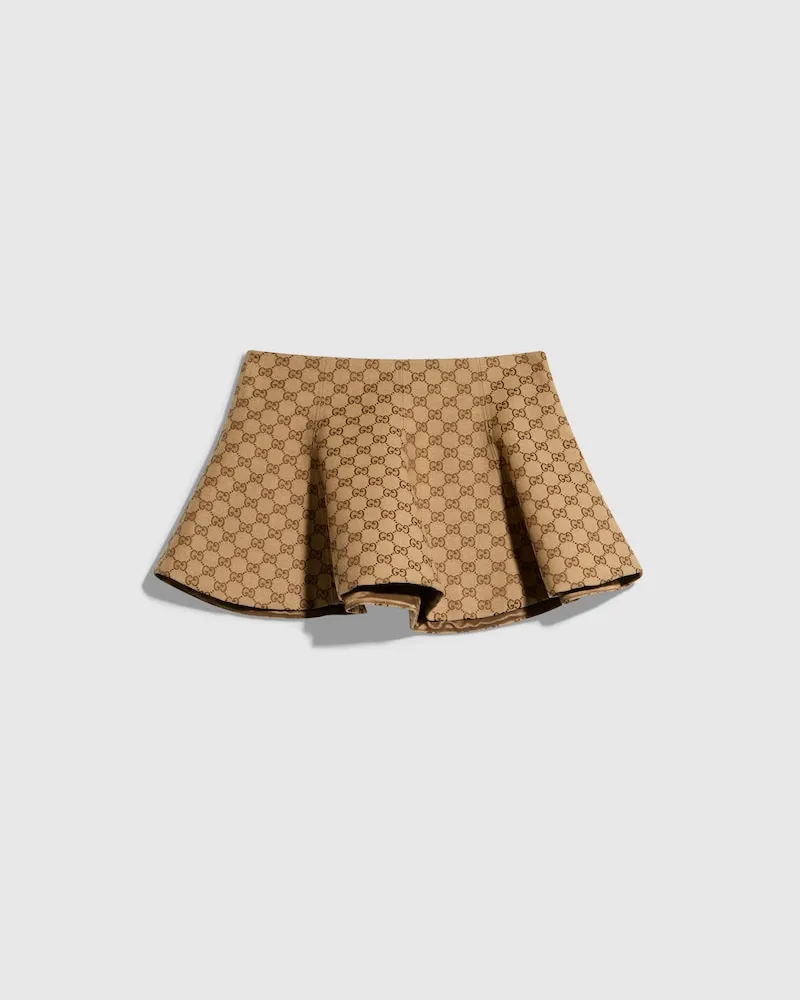 Gucci Rock aus GG Baumwollcanvas mit Volants, Größe Beige