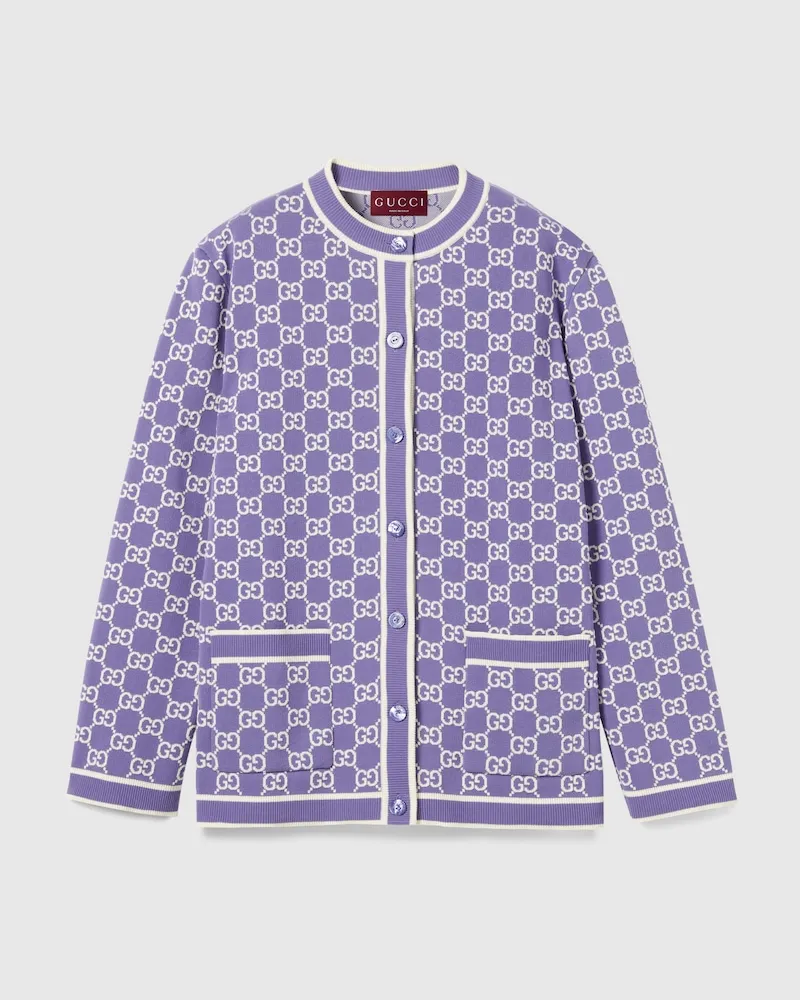 Gucci Cardigan aus Feinem GG Baumwolljacquard, Größe Violett