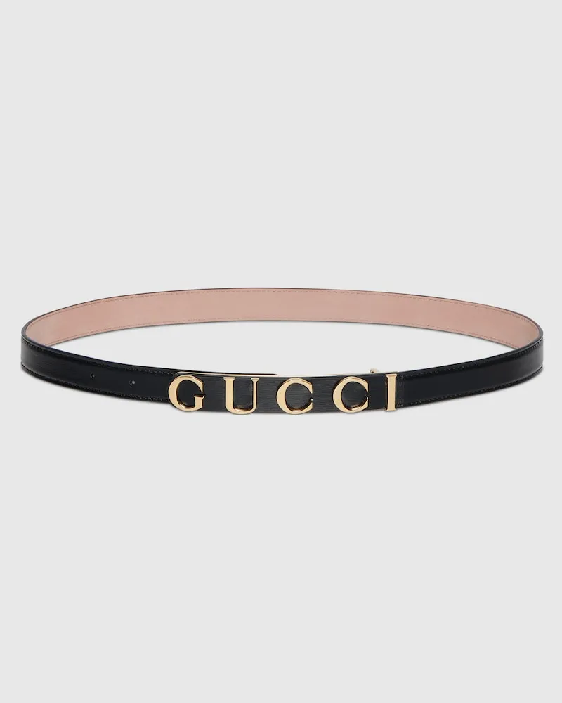 Gucci Schmaler Gürtel mit Logo Schnalle Schwarz