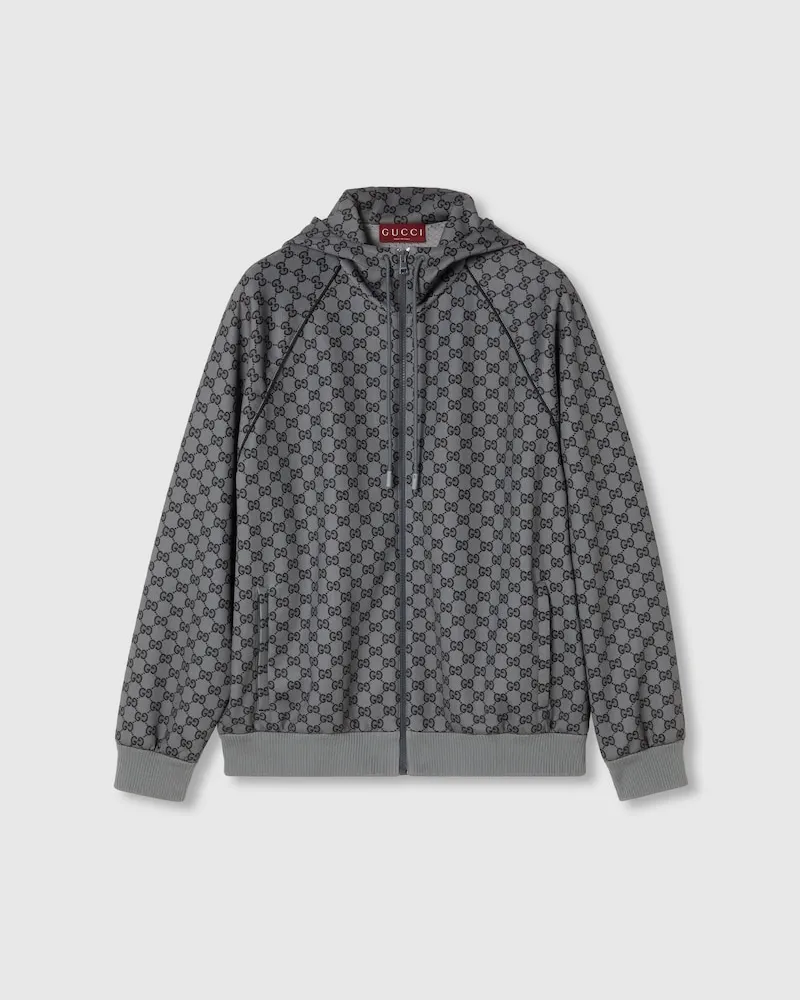 Gucci Jacke aus Neopren Mit GG und Reißverschluss, Größe Grau