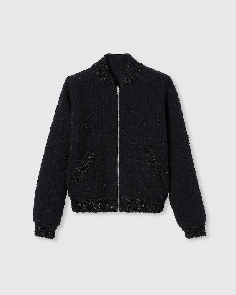 Gucci Jacke aus Woll-Lamé-Bouclé Mit Reißverschluss, Größe Schwarz