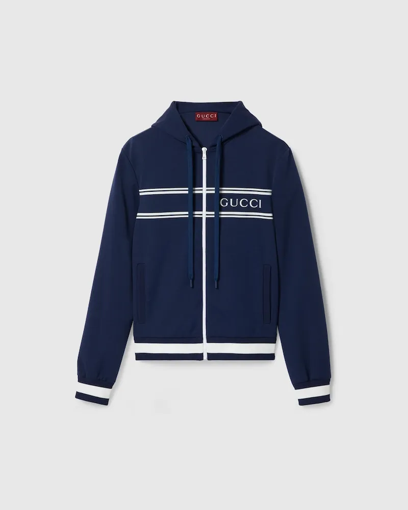 Gucci Kapuzenpullover aus Technischem Jersey, Größe Blau