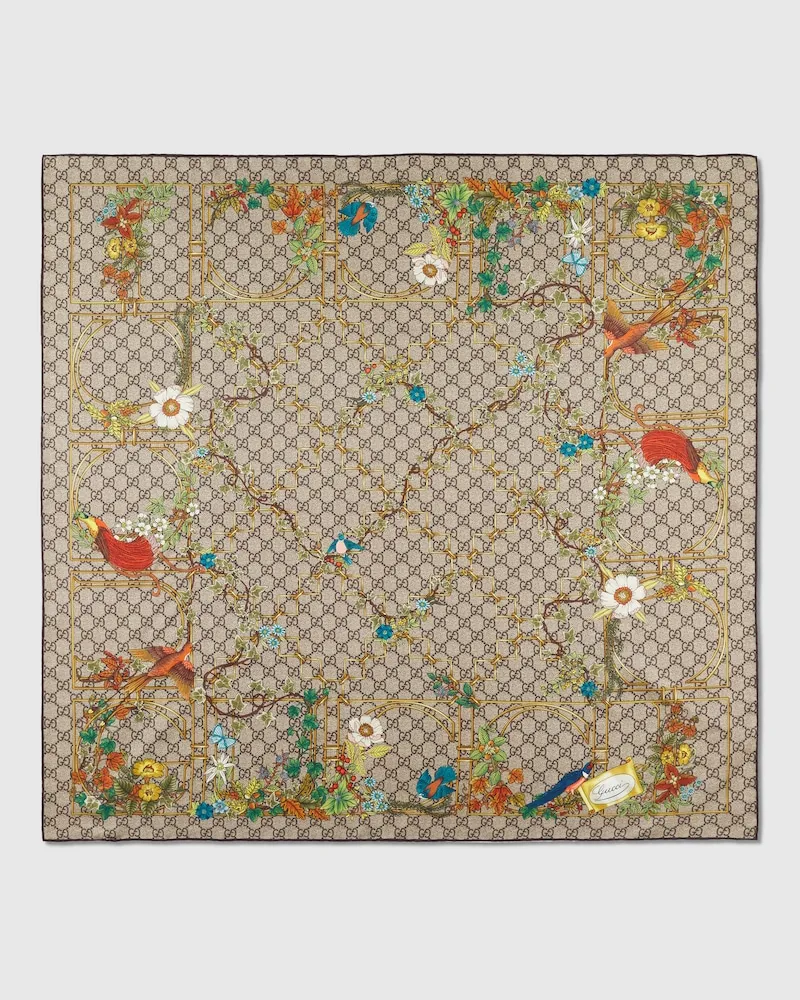 Gucci Vierecktuch aus Seidentwill mit Print Beige