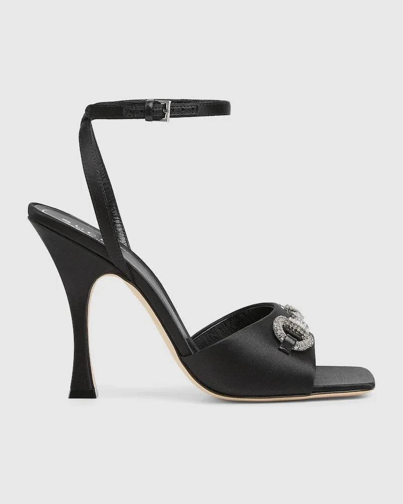 Gucci Damensandale Mit Kristallbesetztem Horsebit, Größe Schwarz