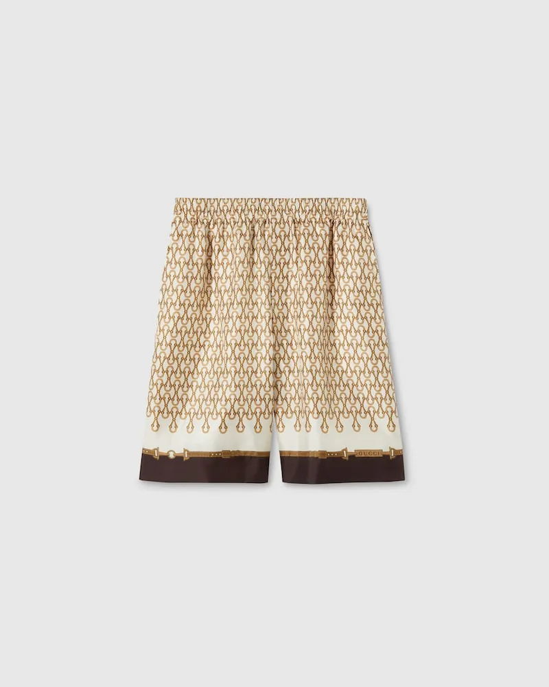 Gucci Shorts aus Seidentwill Mit Print, Größe Beige