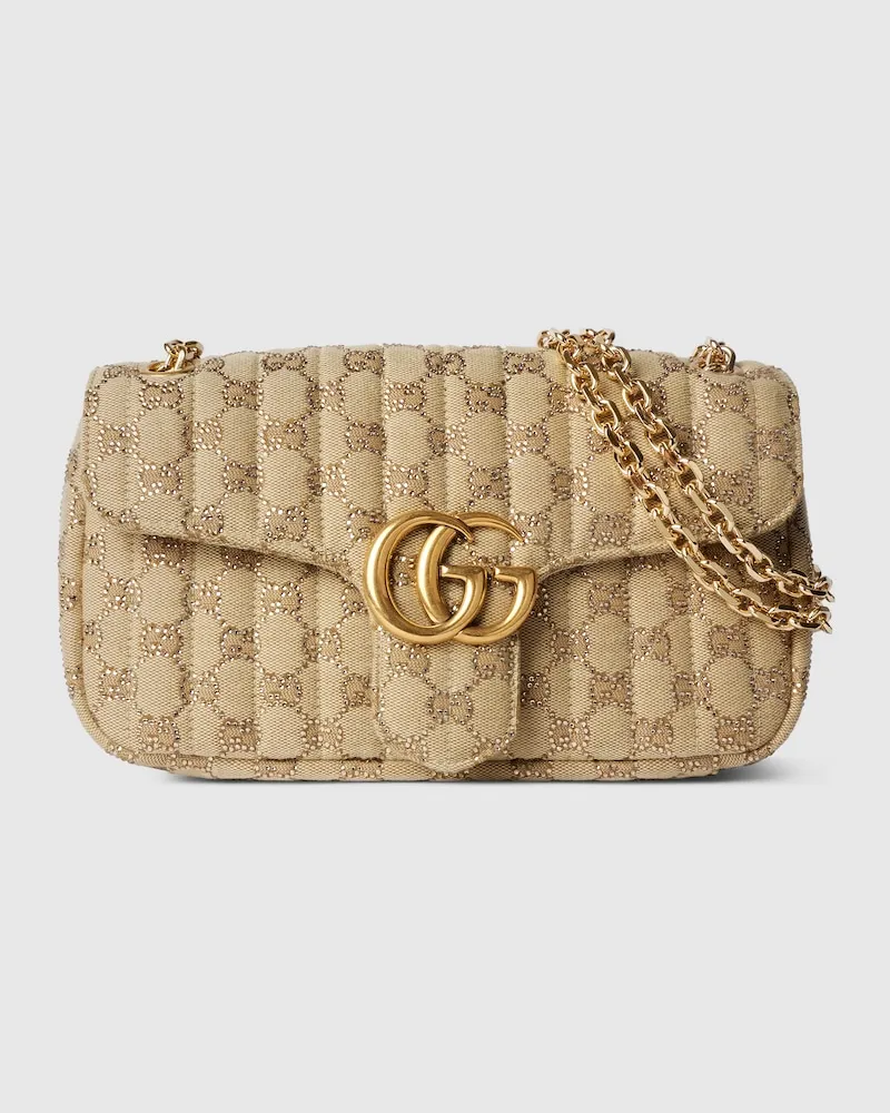 Gucci Jetset GG Marmont Mittelgroße Schultertasche mit Kristallen Beige
