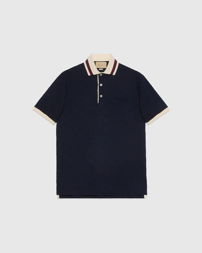 Gucci Poloshirt aus Baumwolle Mit GG Stickerei, Größe Blau